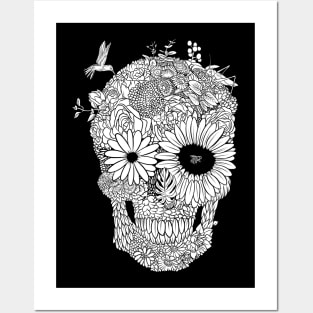 White flower skull Posters and Art